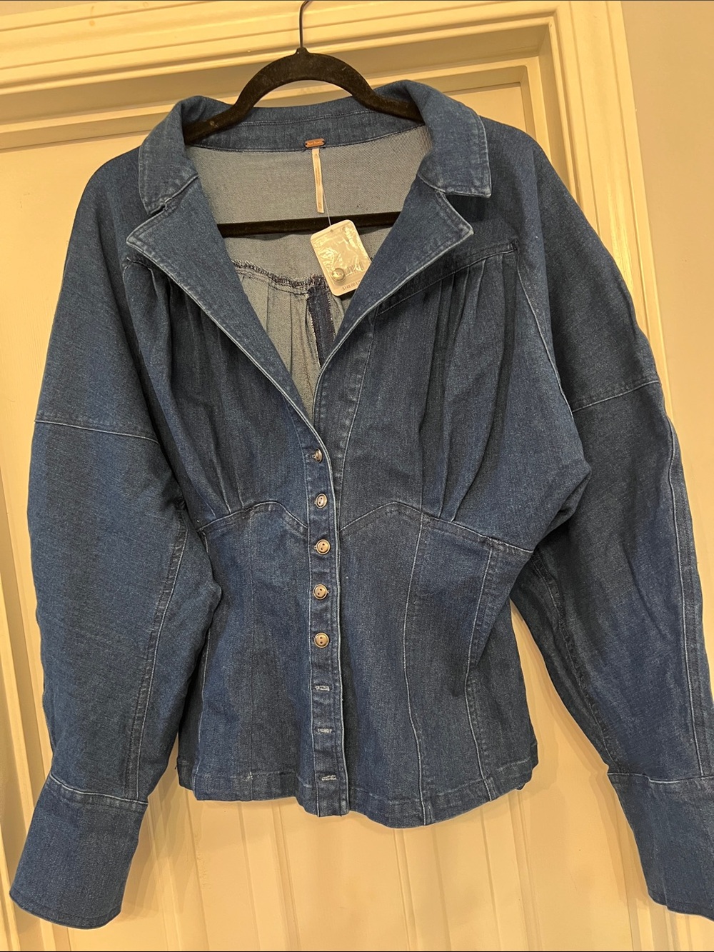 Denim Button-Front Corset Top- Denim
